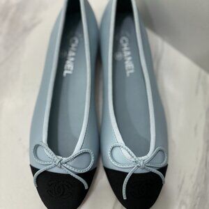 CHANEL Women's Black Blue Ballet Flats